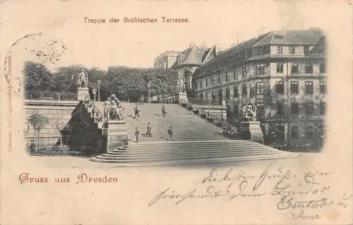 Gruss aus Dresden Treppe der Brühlschen Terrasse AK 1908
