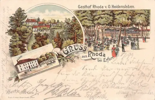 Gruss aus Rhoda bei Erfurt Gasthof Rhoda v. O. Heidensleben Litho AK 1899