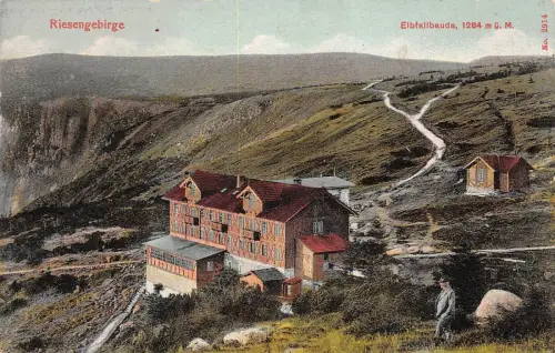Riesengebirge Elbfallbaude 1284 m. ü. M. Postkarte AK 1913