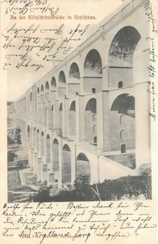 An der Göltzschtalbrücke in Netzschkau Vogtland Sachsen Postkarte AK 1903
