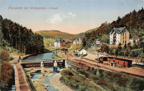 Flossplatz bei Wolkenstein Erzgebirge Sachsen Postkarte AK 1933