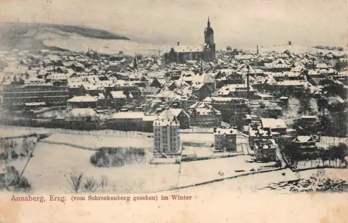 Stadtansicht Annaberg im Winter Erzgebirge Sachsen Postkarte AK 1908