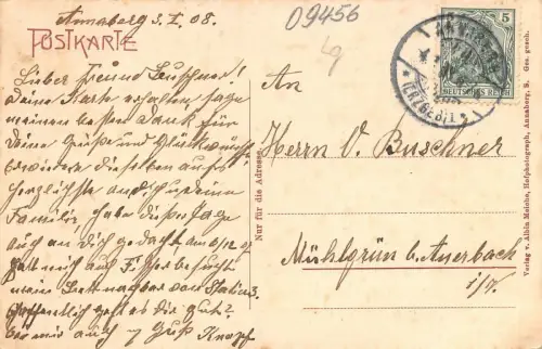 Stadtansicht Annaberg im Winter Erzgebirge Sachsen Postkarte AK 1908