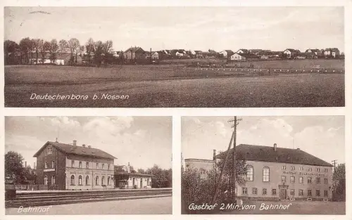 Deutschenbora b. Nossen Bahnhof Gasthof Postkarte AK 1929