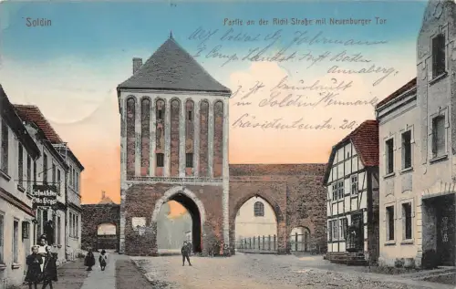 Soldin Myślibórz Richt Strasse mit Neuenburger Tor AK 1916