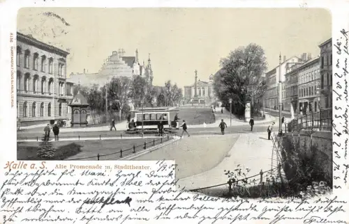 Halle a.S. Alte Promenade m. Stadttheater Postkarte AK 1903