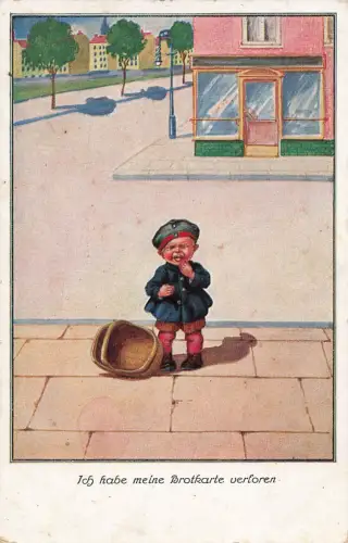 Ich habe meine Brotkarte verloren. Kleiner Soldat Postkarte AK 1917