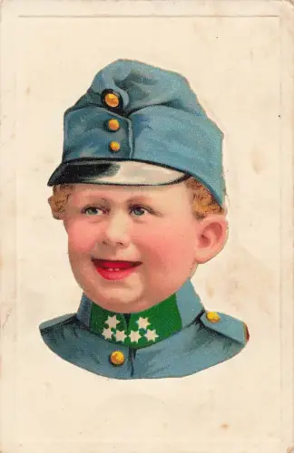AK 1.WK Österreich-Ungarn k.u.k. kleiner Soldat Uniform koloriert Papiermontage