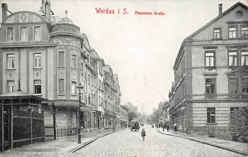 Straßenansicht Plauensche Straße in Werdau Sachsen Postkarte AK