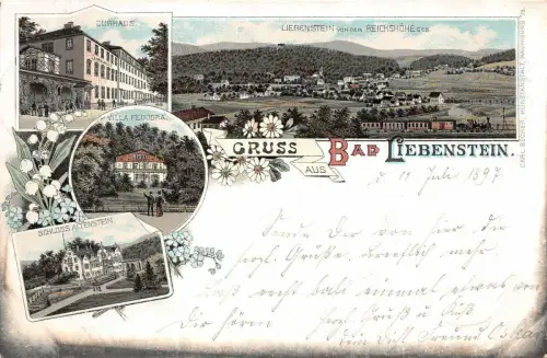 Gruss aus Bad Liebenstein Reichshöhe Curhaus Schloss Altenstein AK 1897