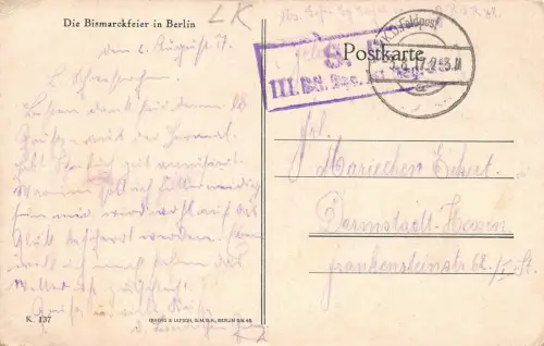 Die Bismarckfeier in Berlin Postkarte 1917
