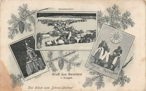 Gruß aus Beierfeld Erzgebirge Stadtansicht und Kirche Sachsen Postkarte