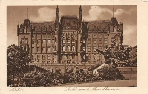 Stettin Rathaus mit Manzelbrunnen Postkarte