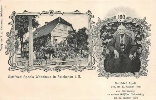 Gottfried Apelt's Wohnhaus in Reichenau i. S. Postkarte AK