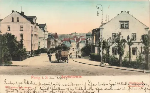 Bahnhofsstrasse in Penig Sachsen Straßenansicht Postkarte AK 1903