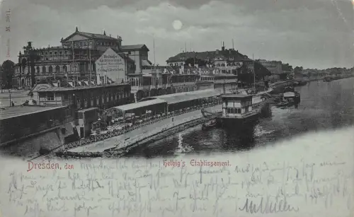 Helbig's Etablissement in Dresden Sachsen Mondschein-Postkarte AK 1898