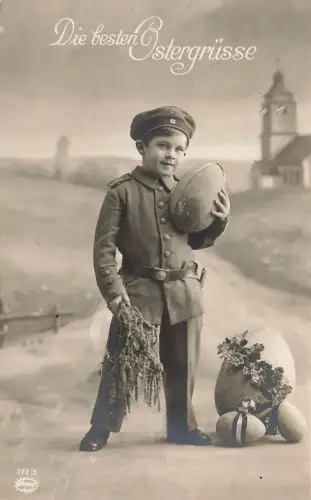 AK 1.WK Kleiner Soldaten Osterei Die besten Ostergrüsse 1919 gelaufen Patriotika