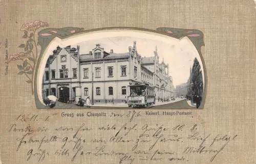 Gruss aus Chemnitz Kaiserl. Haupt-Postamt Postkarte AK 1904