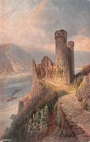 Ehrenfels Ruine Rhein Dampfer Postkarte AK