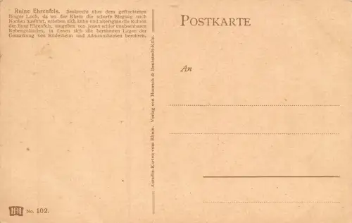 Ehrenfels Ruine Rhein Dampfer Postkarte AK