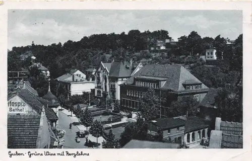 Grüne Wiese mit Berglehne und Hospiz Guben Brandenburg Postkarte AK 1942