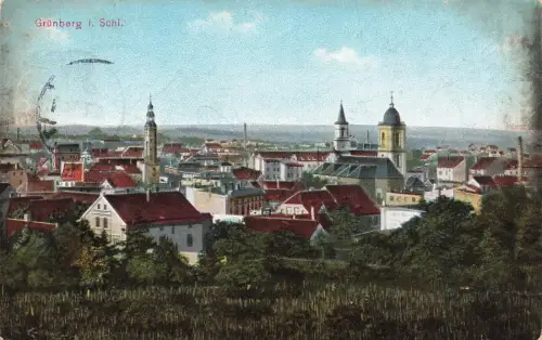 Blick auf Grünberg mit Kirche Schlesien Postkarte AK 1912