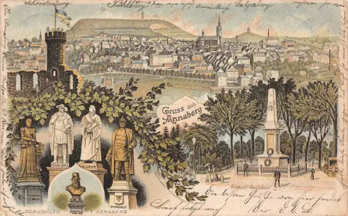 Gruß aus Annaberg Erzg. Denkmäler Litho Postkarte 1901