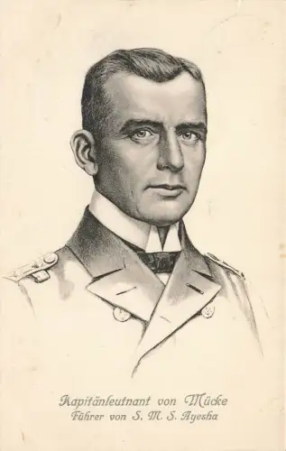 Portrait Kapitänleutnant von Mücke Führer der S. M. S Ayesha Postkarte AK 1915