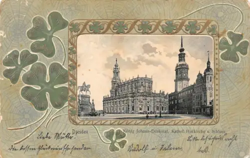 Dresden König Johann-Denkmal Kathol. Hofkirche u. Schloss AK geprägt 1904