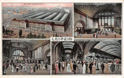 Leipzig der neue Hauptbahnhof Postkarte 1915