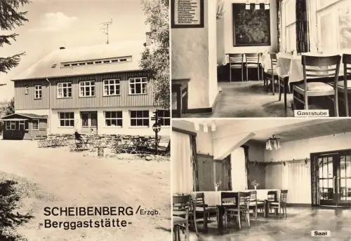 AK Scheibenberg Berggaststätte mit Innenansicht Sachsen Erzgebirge ungelaufen