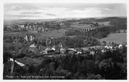 Plauen i. V. Blick auf Streitsberg und Syratalbrücke AK