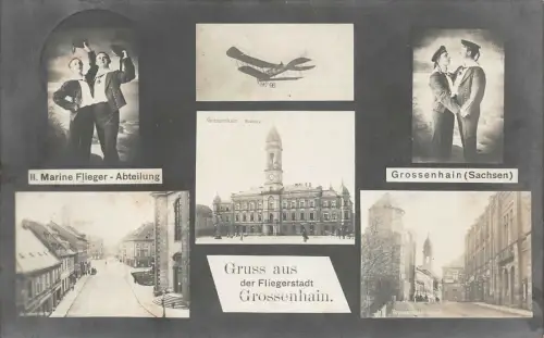 Gruß aus der Fliegerstadt Grossenhain mit Poststraße Sachsen Postkarte AK 1914