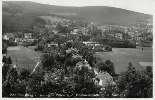 Bad Flinsberg i. Isergeb. Villen a. d. Brunnenstraße m. d. Kurhaus Postkarte AK
