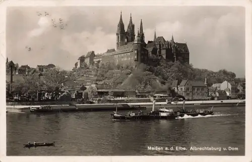 Albrechtsburg, Dom und Dampfer in Meißen Sachsen Postkarte AK