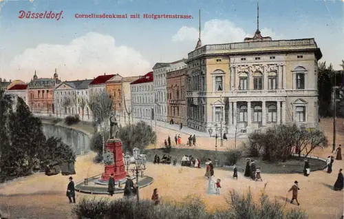 Düsseldorf Corneliusdenkmal mit Hofgartenstrasse Feldpostkarte AK 1917