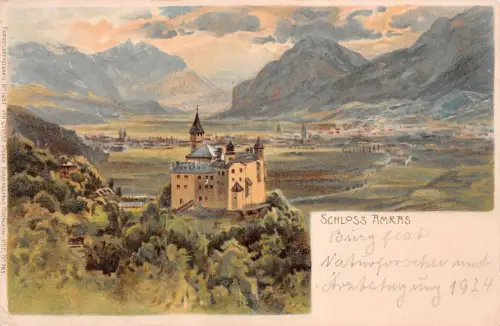 Schloss Amras Panorama Tirol Postkarte AK 1925