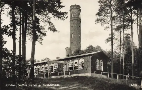 Gollen Turm und Restaurant in Köslin Koszalin Pommern Postkarte AK 1933