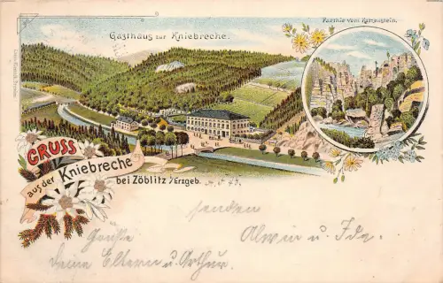 AK Gasthaus Kniebreche bei Zöblitz Erzg. Litho 1898