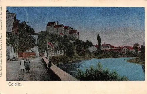Stadtansicht mit Schloss in Colditz Sachsen Postkarte AK 1918