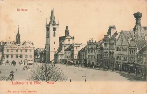 Leitmeritz am Elbe Litoměřice Markt Rathaus Postkarte 1912