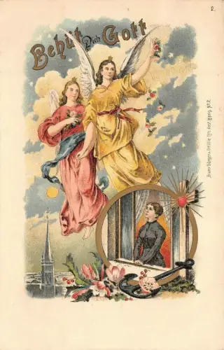 Behüt Dich Gott zwei Engel Lith. Postkarte