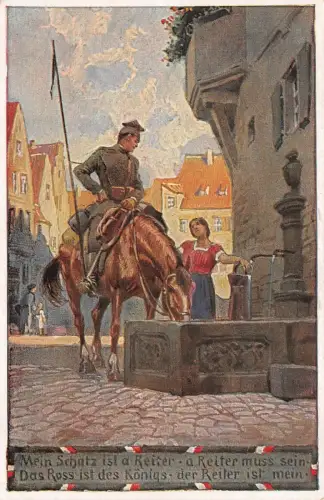 Paul Hey Volksliederkarte Nr. 37 Mein Schatz ist a Reiter Künstler Postkarte