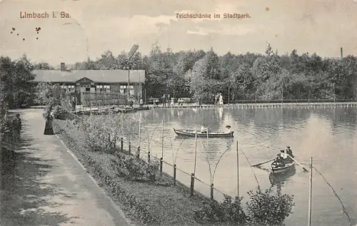 Teichschänke im Stadtpark Limbach Sachsen Postkarte AK 1910
