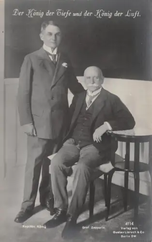 Portrait von Graf Zeppelin mit Kapitän König Patriotika Postkarte AK