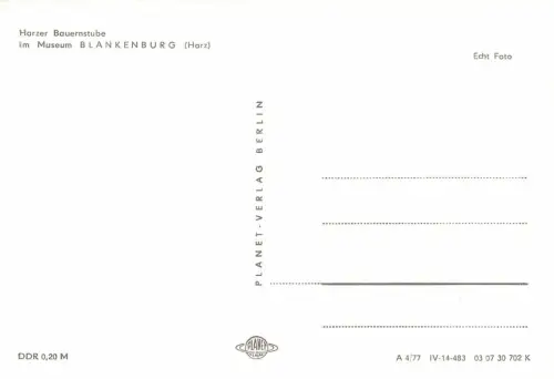 AK Blankenburg Harzer Bauernstube im Museum Sachsen-Anhalt Harz ungelaufen