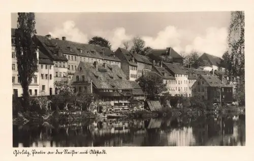Partie an der Neisse mit Altstadt in Görlitz Sachsen Postkarte AK 1938