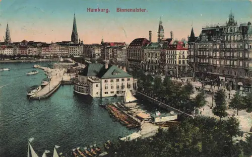 Ansicht Binnenalster in Hamburg Postkarte AK 1924