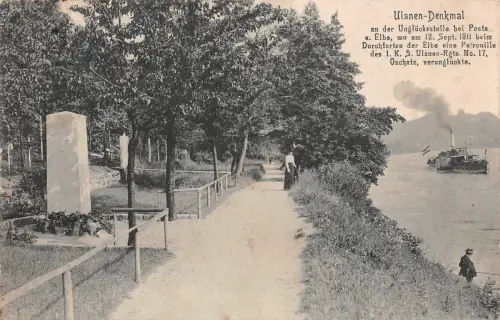 Ulanen-Denkmal Unglücksstelle Posta a. Elbe 1911 Postkarte 1918