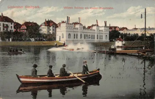Limbacher Stadtpark Weisses Schloss mit Wasser-Rutschbahn AK